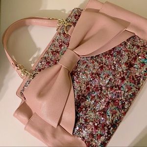 Rare Betsey Johnson Pink Fairy Bow Sequin Tote Bag